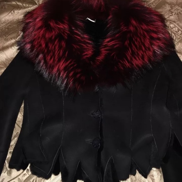 Gorgeous Black 100% Italian Shearling Sheepskin & Fox Jacket Coat Sz S/M - Picture 12 of 12